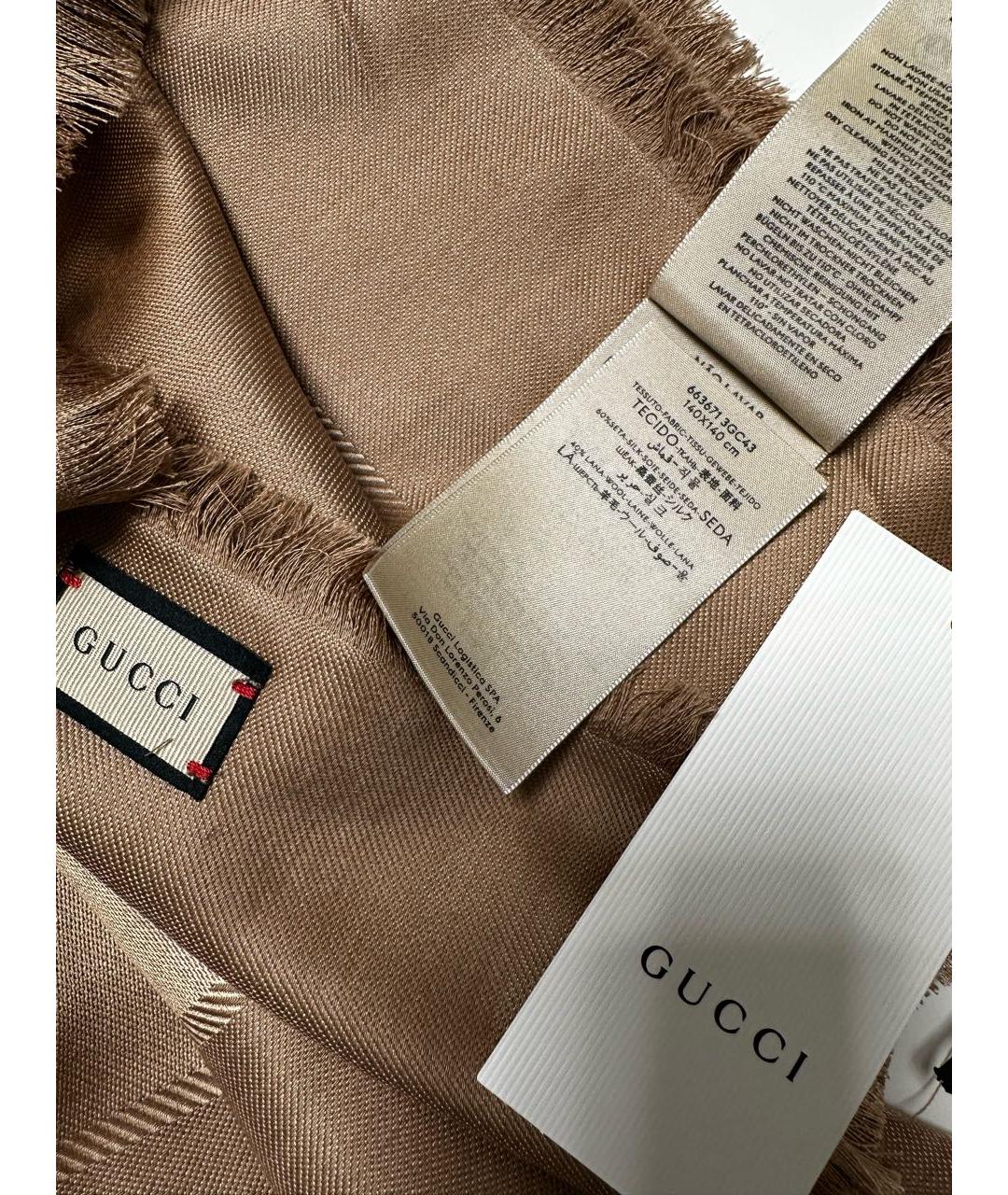 GUCCI Бежевый шерстяной платок, фото 4