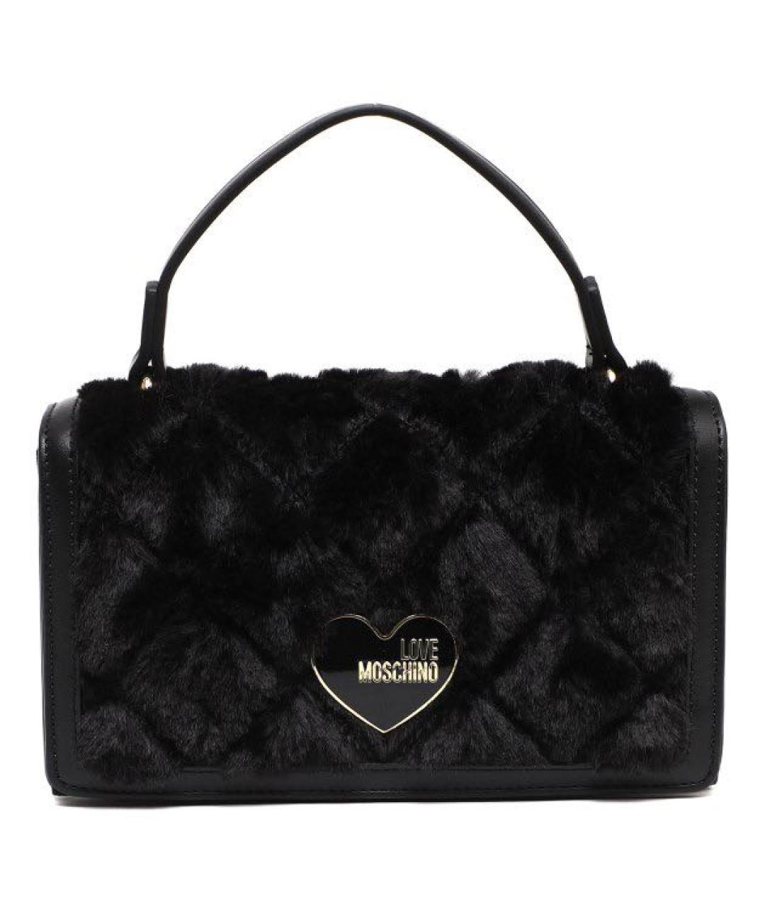 LOVE MOSCHINO Черная меховая сумка с короткими ручками, фото 1