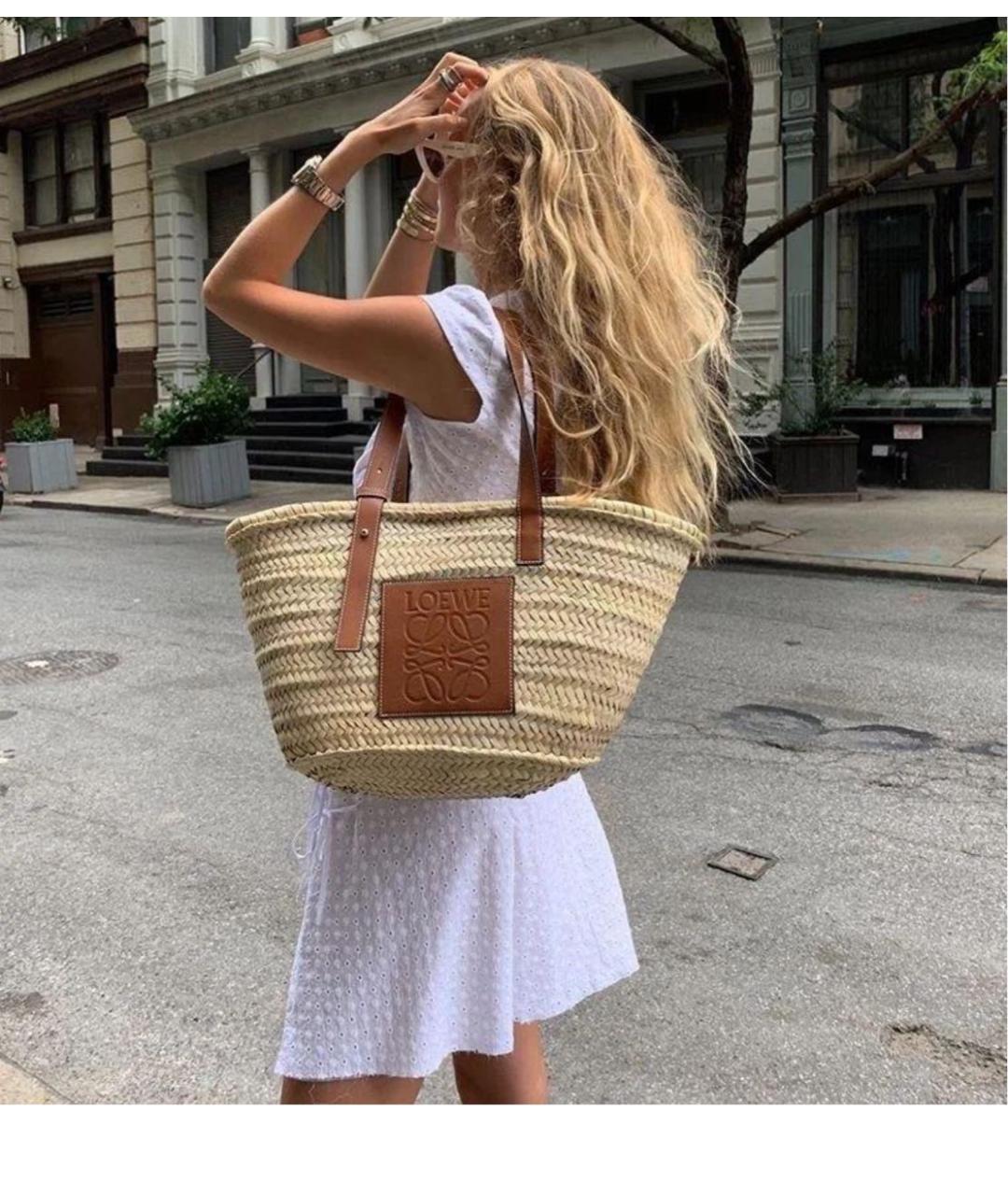 LOEWE Бежевая пелетеная пляжная сумка, фото 4