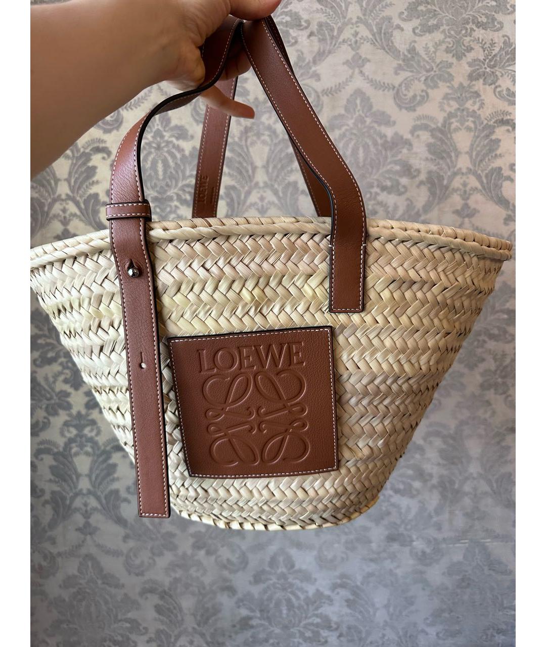 LOEWE Бежевая пелетеная пляжная сумка, фото 2