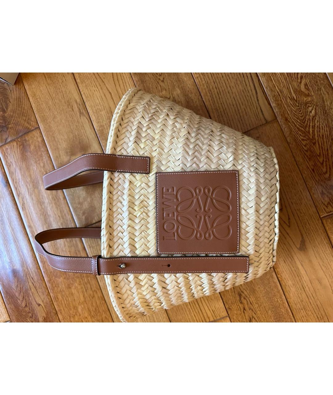 LOEWE Бежевая пелетеная пляжная сумка, фото 3