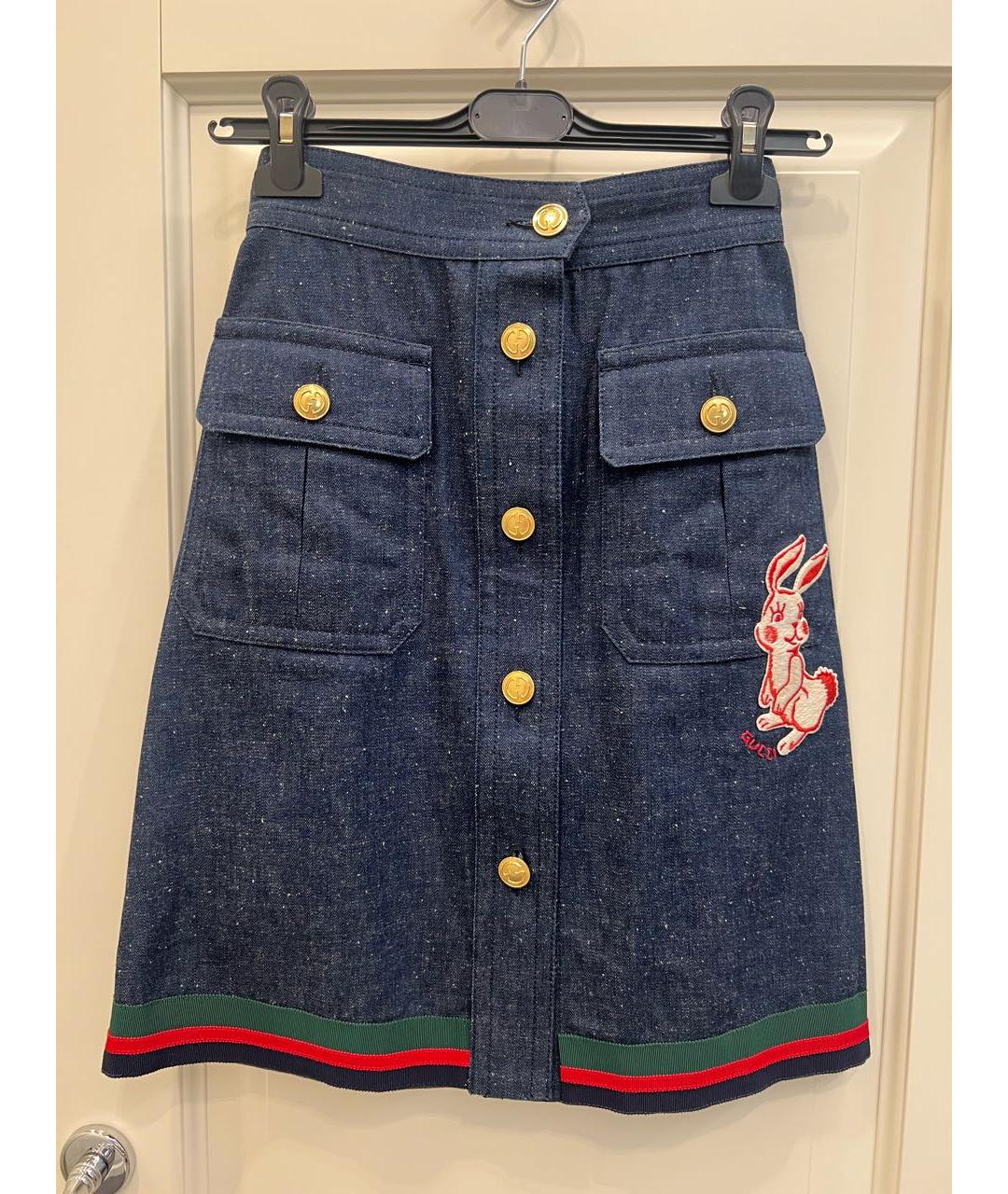GUCCI Темно-синяя хлопковая юбка миди, фото 6