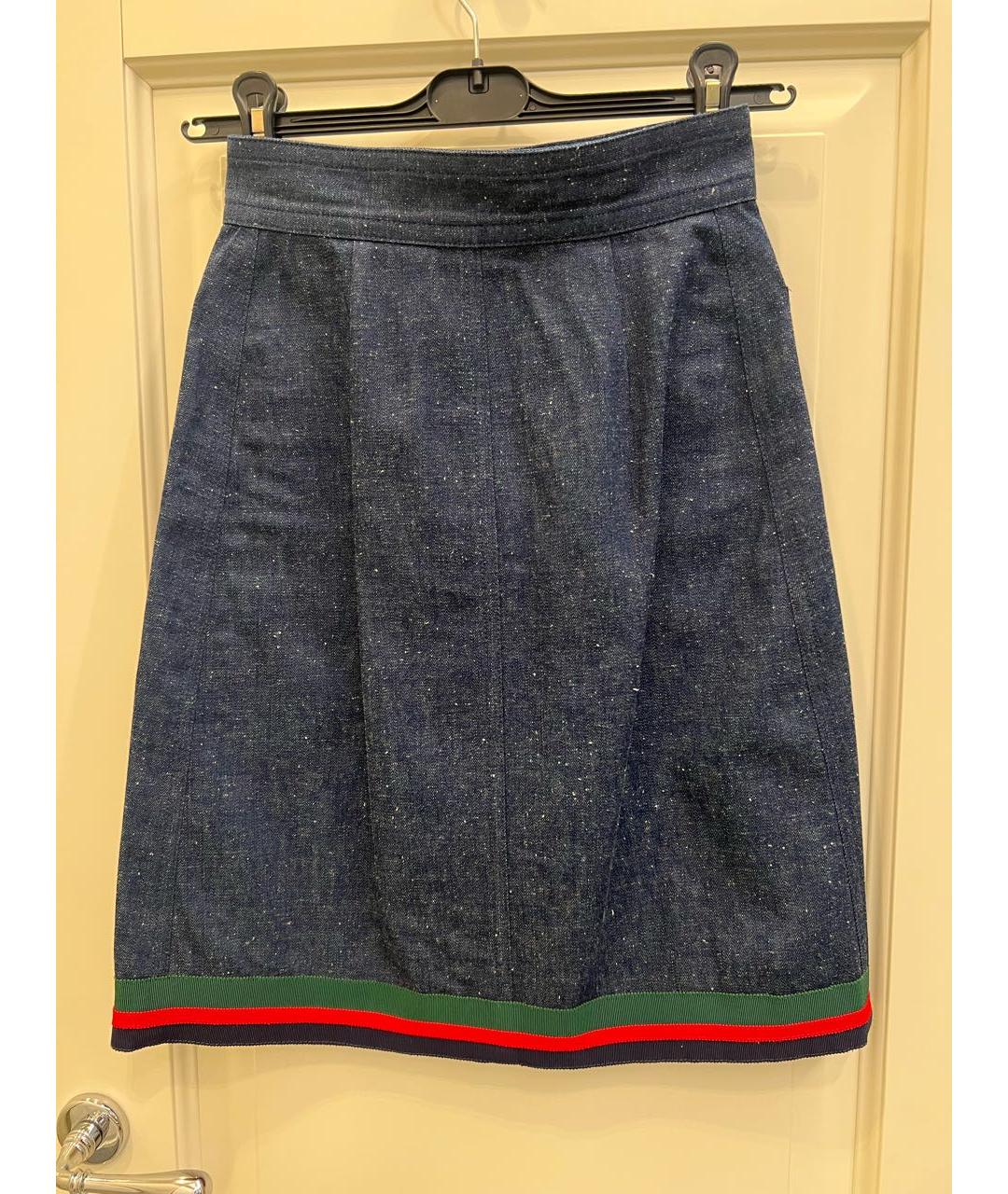 GUCCI Темно-синяя хлопковая юбка миди, фото 2