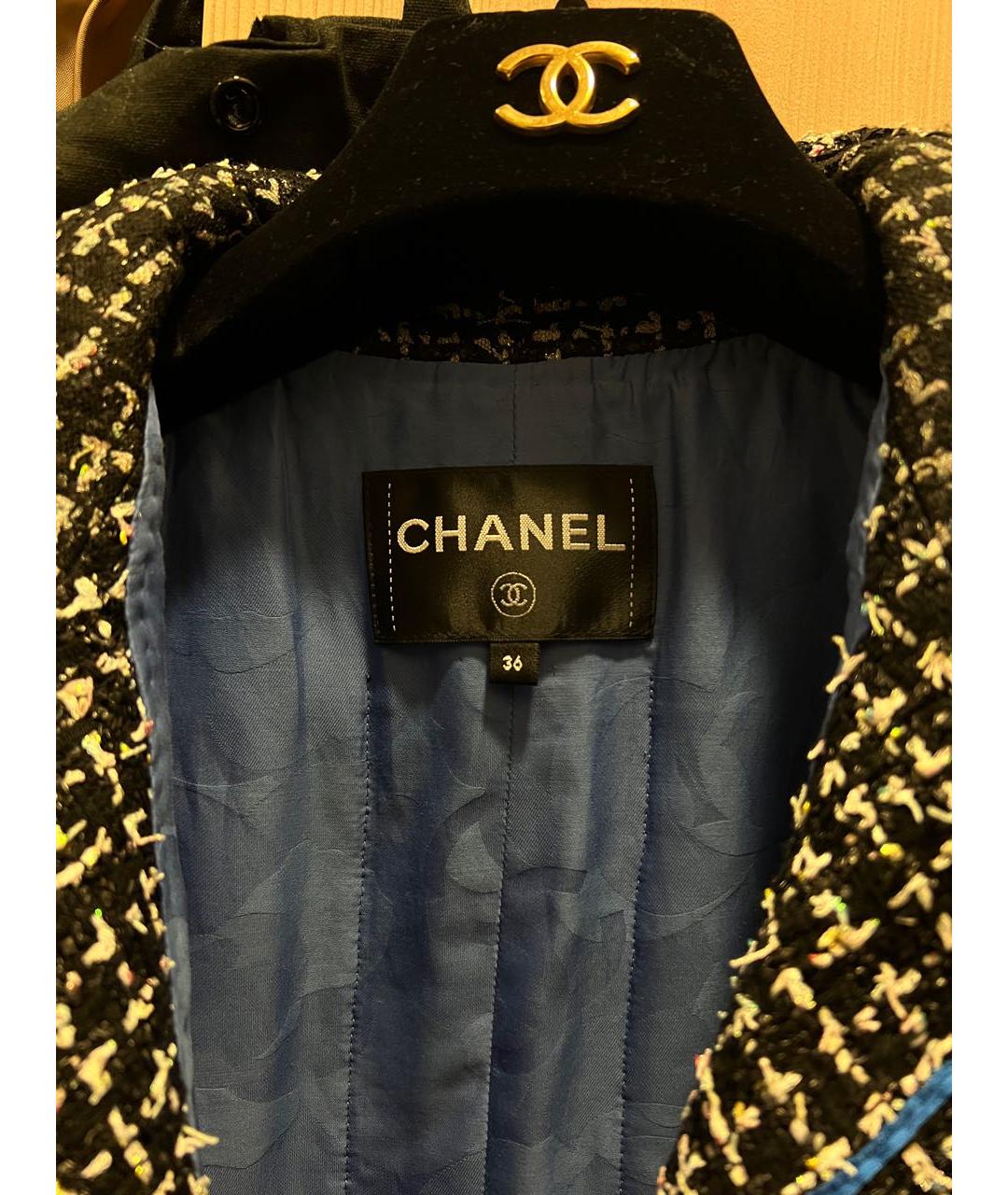 CHANEL PRE-OWNED Синий твидовый жакет/пиджак, фото 3