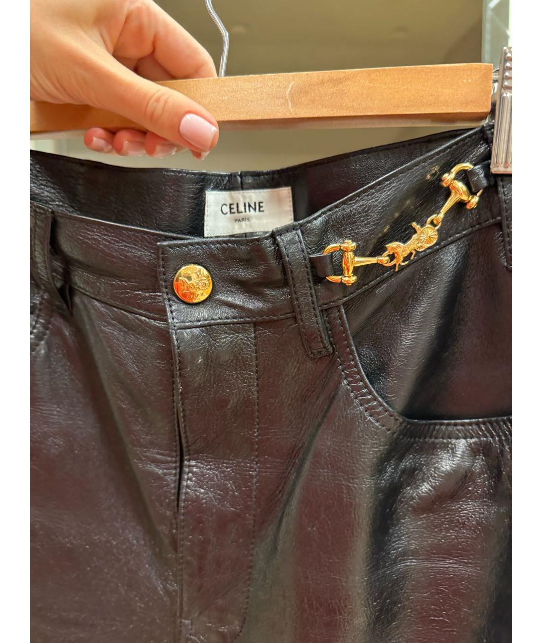 CELINE PRE-OWNED Черные кожаные прямые брюки, фото 4