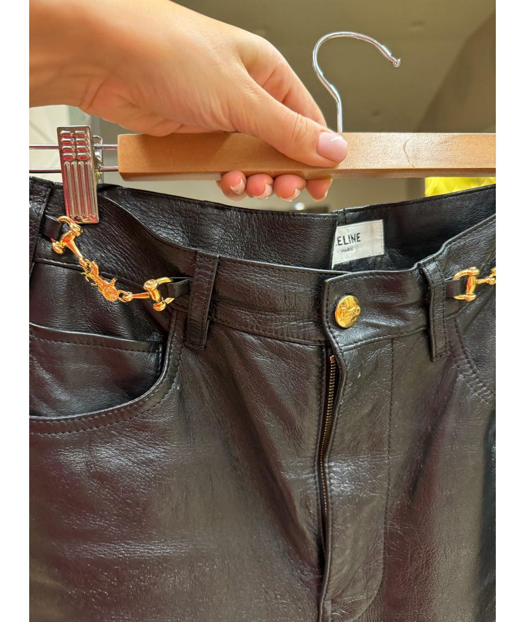 CELINE PRE-OWNED Черные кожаные прямые брюки, фото 5