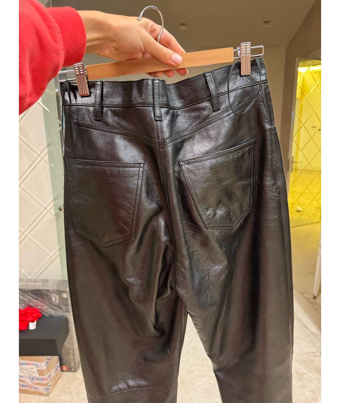 CELINE PRE-OWNED Черные кожаные прямые брюки, фото 2