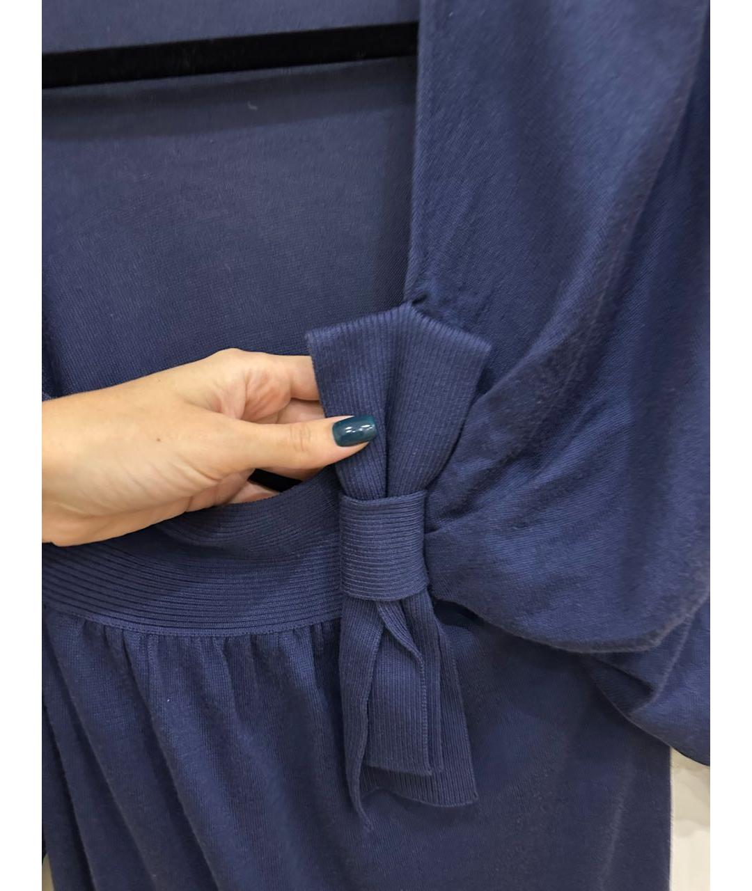 VALENTINO Темно-синее шелковое повседневное платье, фото 3