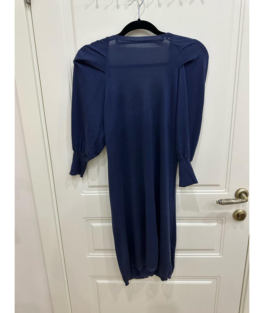 VALENTINO Темно-синее шелковое повседневное платье, фото 2