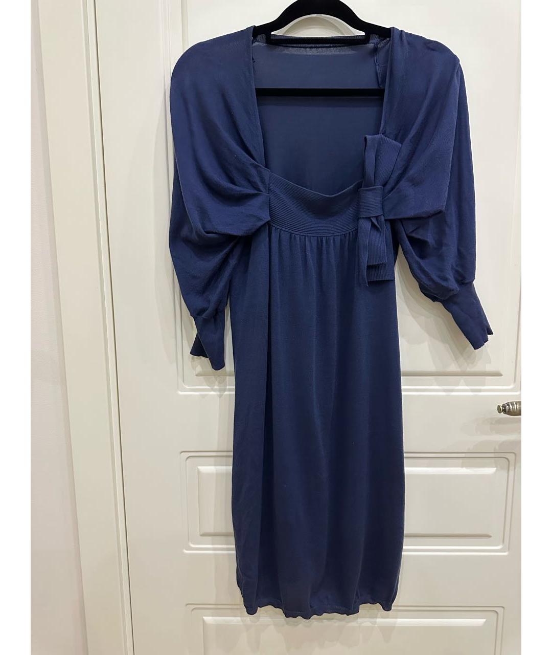 VALENTINO Темно-синее шелковое повседневное платье, фото 8