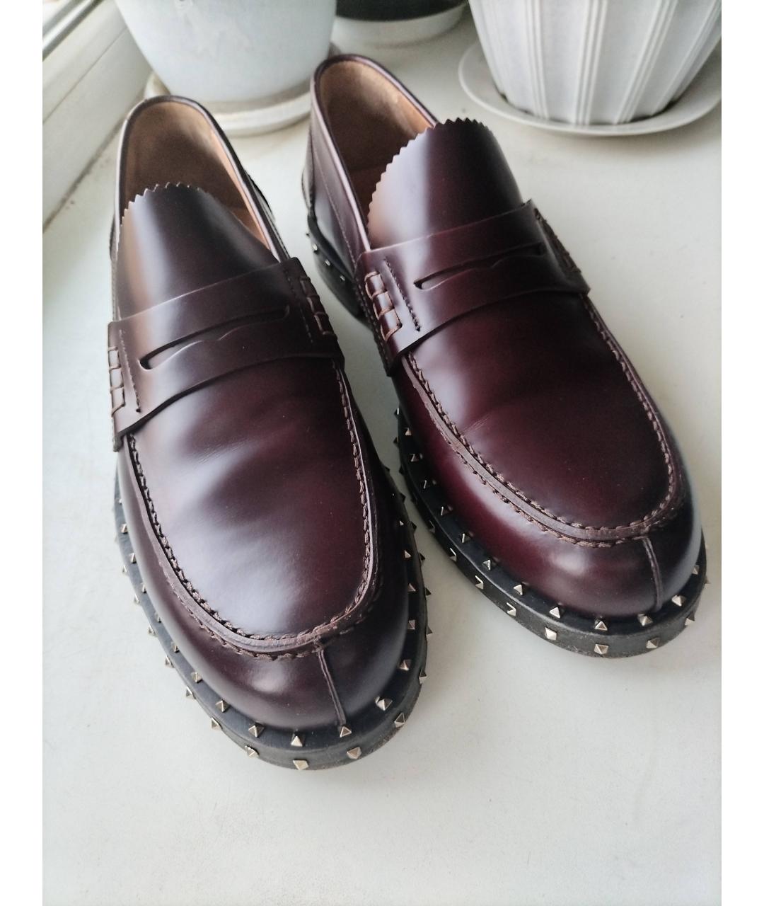 VALENTINO Бордовые кожаные лоферы, фото 2