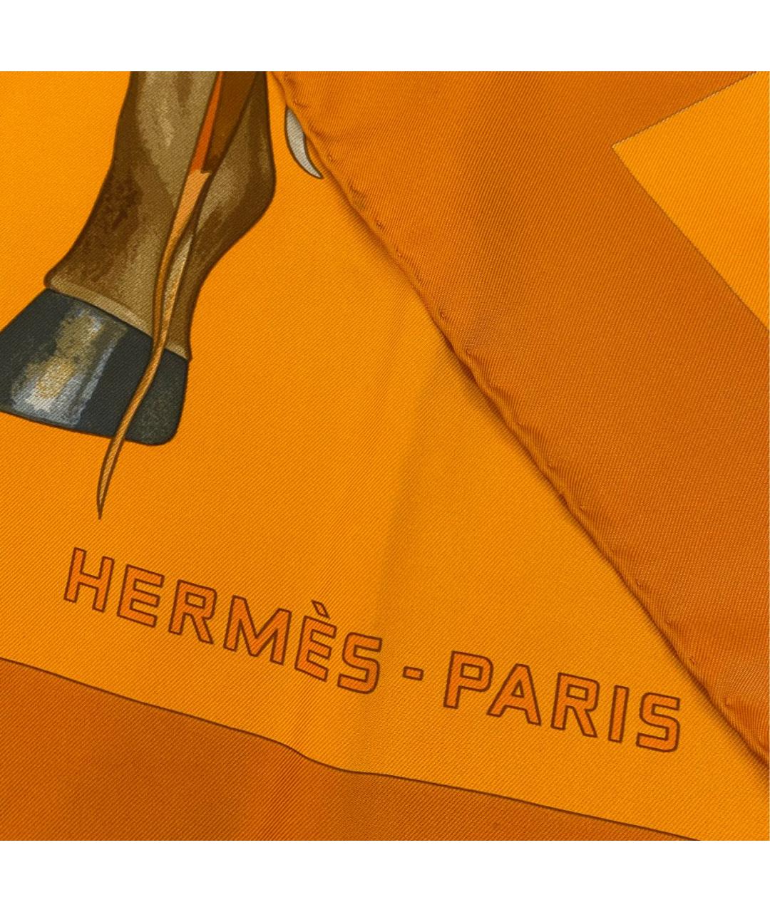 HERMES Оранжевый шелковый платок, фото 3