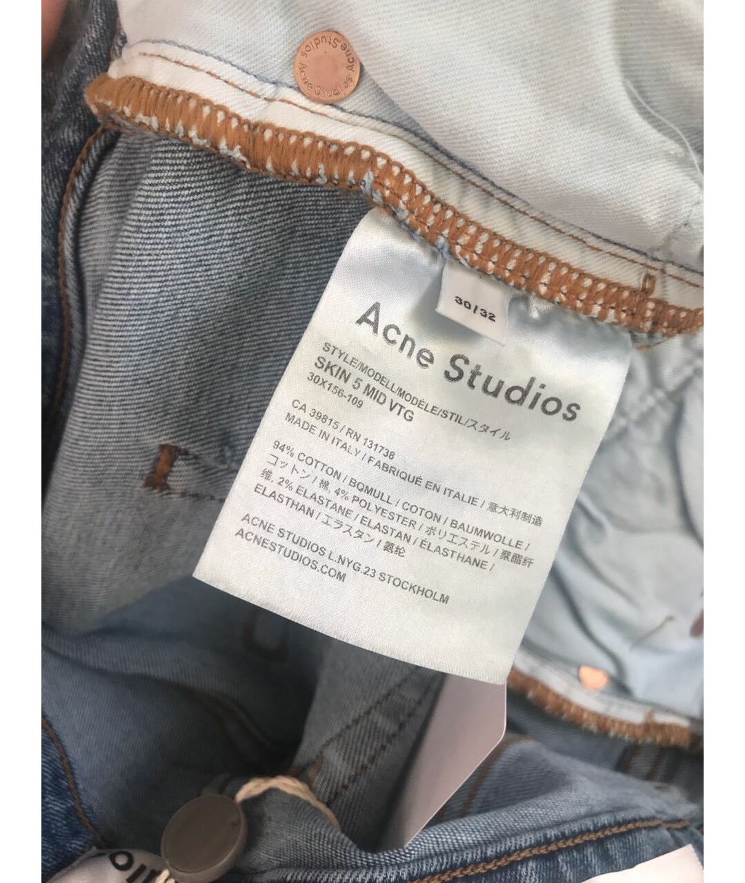 ACNE STUDIOS Голубые хлопко-эластановые джинсы слим, фото 5