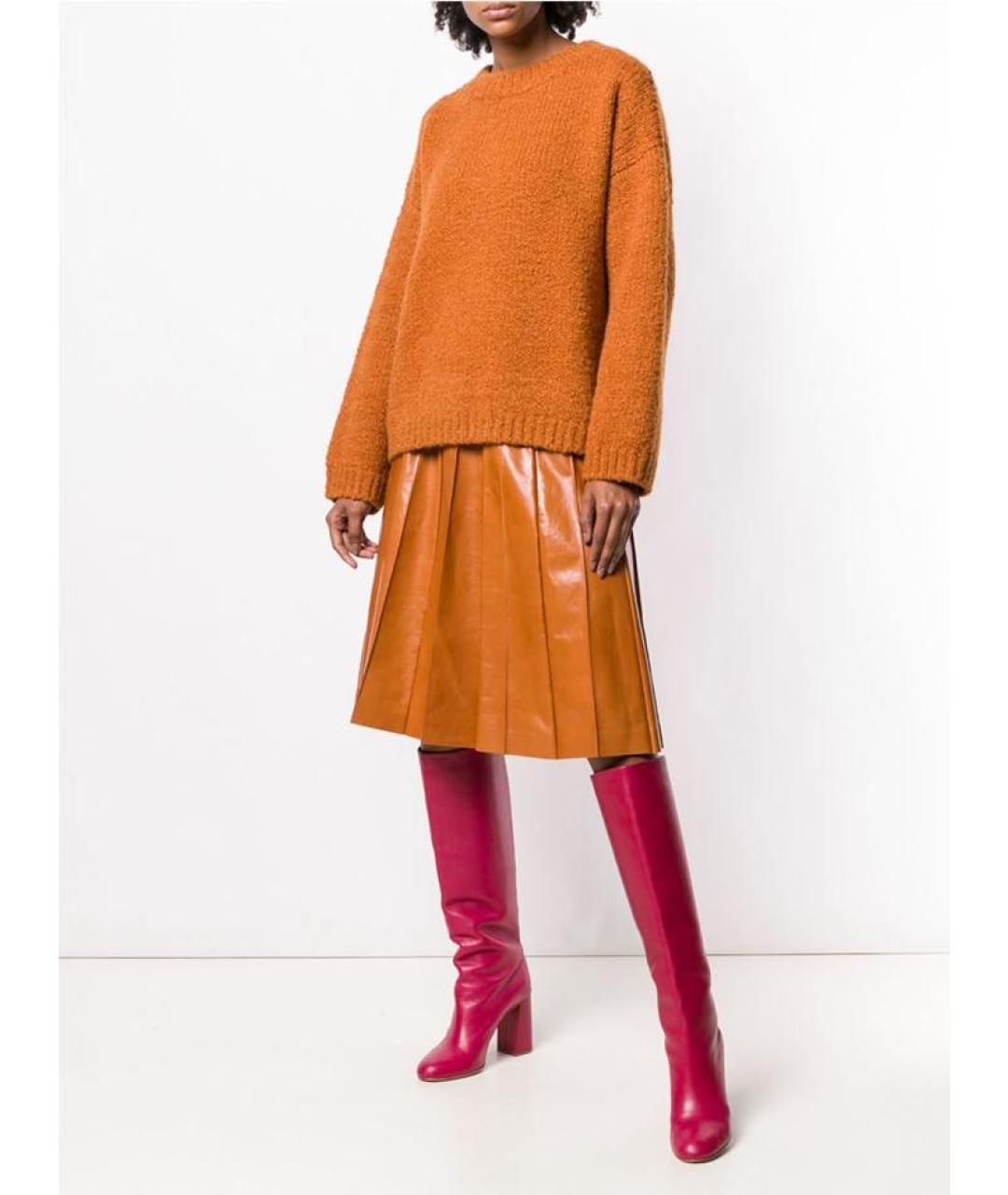 BOTTEGA VENETA Коричневая кожаная юбка миди, фото 4