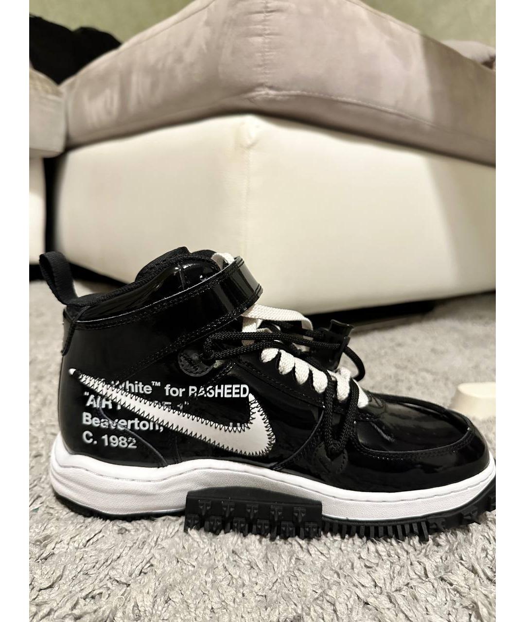 NIKE X OFF-WHITE Черные высокие кроссовки / кеды из лакированной кожи, фото 2