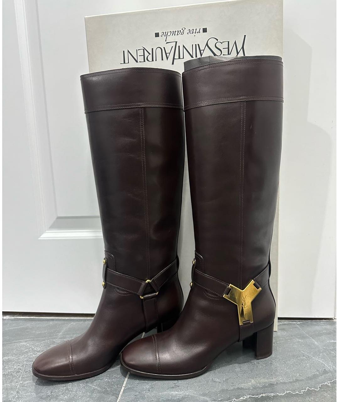 SAINT LAURENT Коричневые кожаные сапоги, фото 3