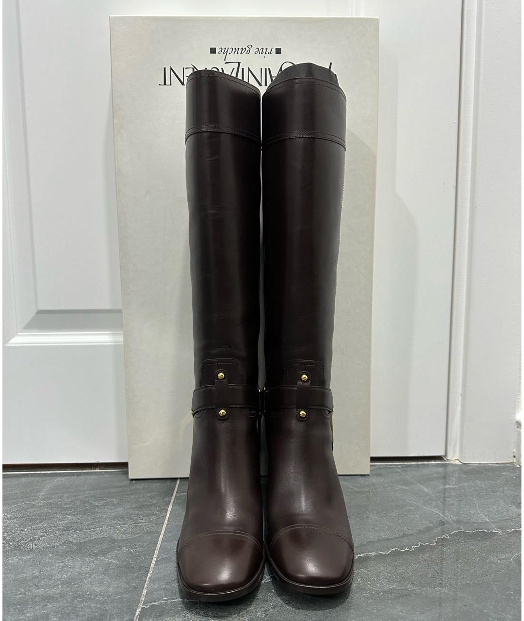 SAINT LAURENT Коричневые кожаные сапоги, фото 2