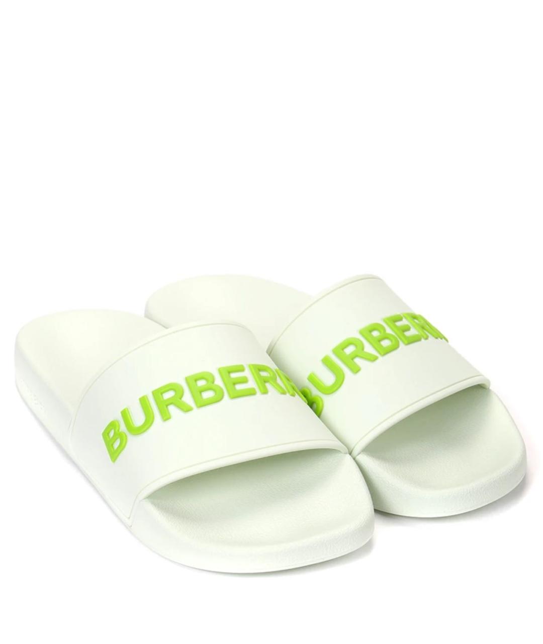 BURBERRY Салатовые резиновые шлепанцы, фото 2