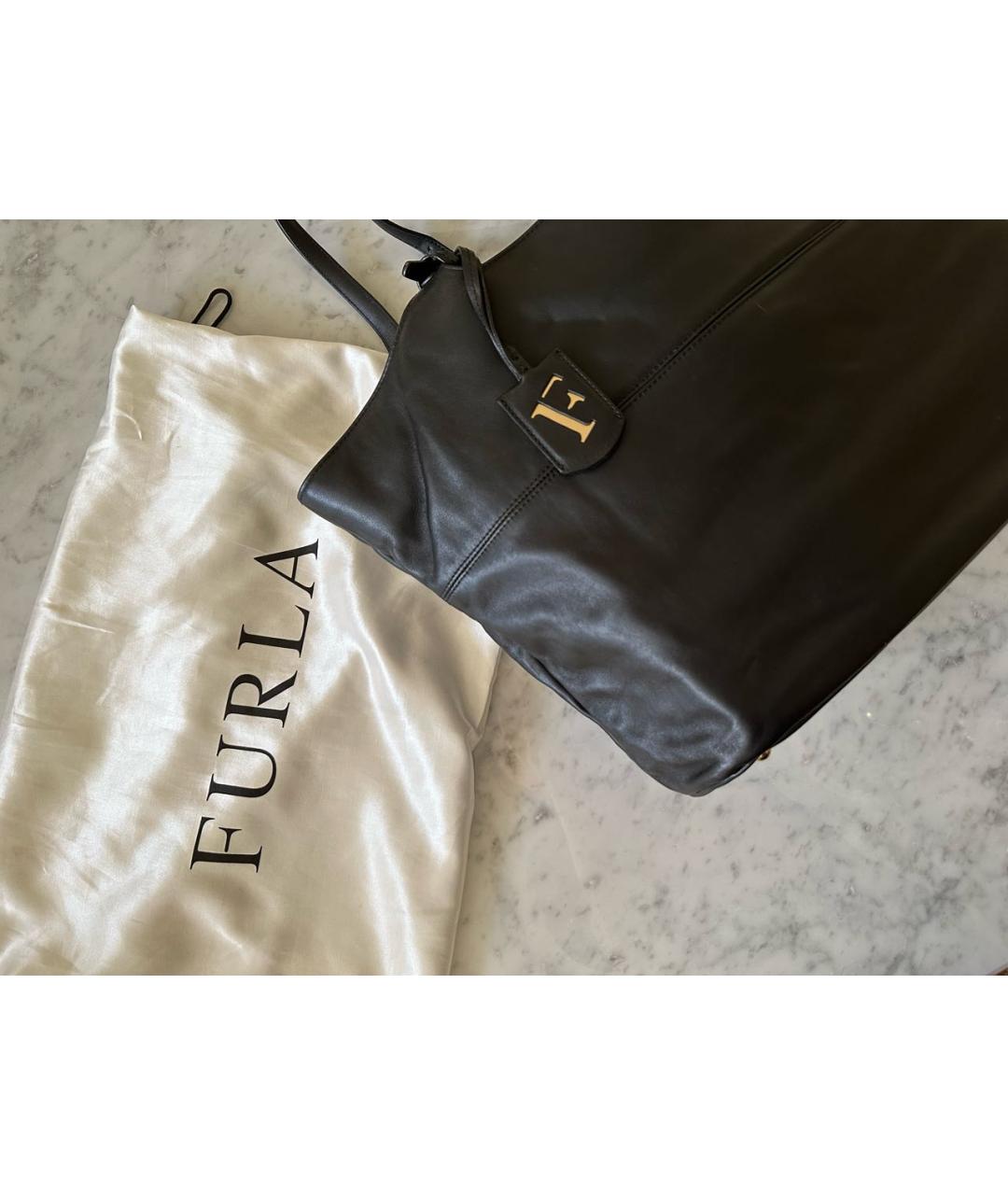 FURLA Черная кожаная сумка тоут, фото 2
