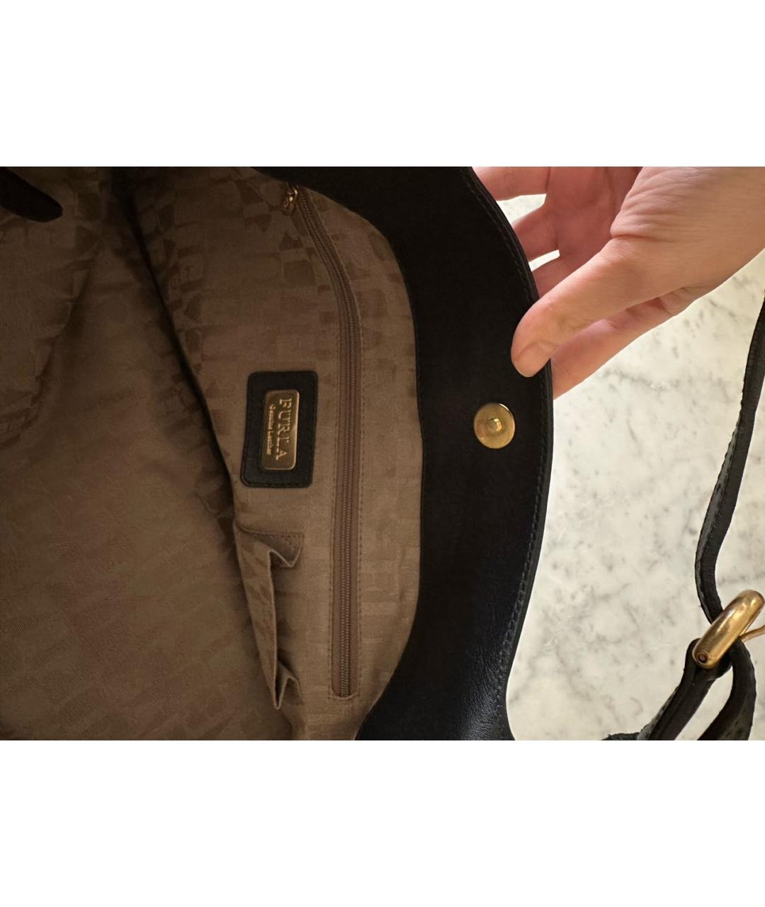 FURLA Черная кожаная сумка тоут, фото 5