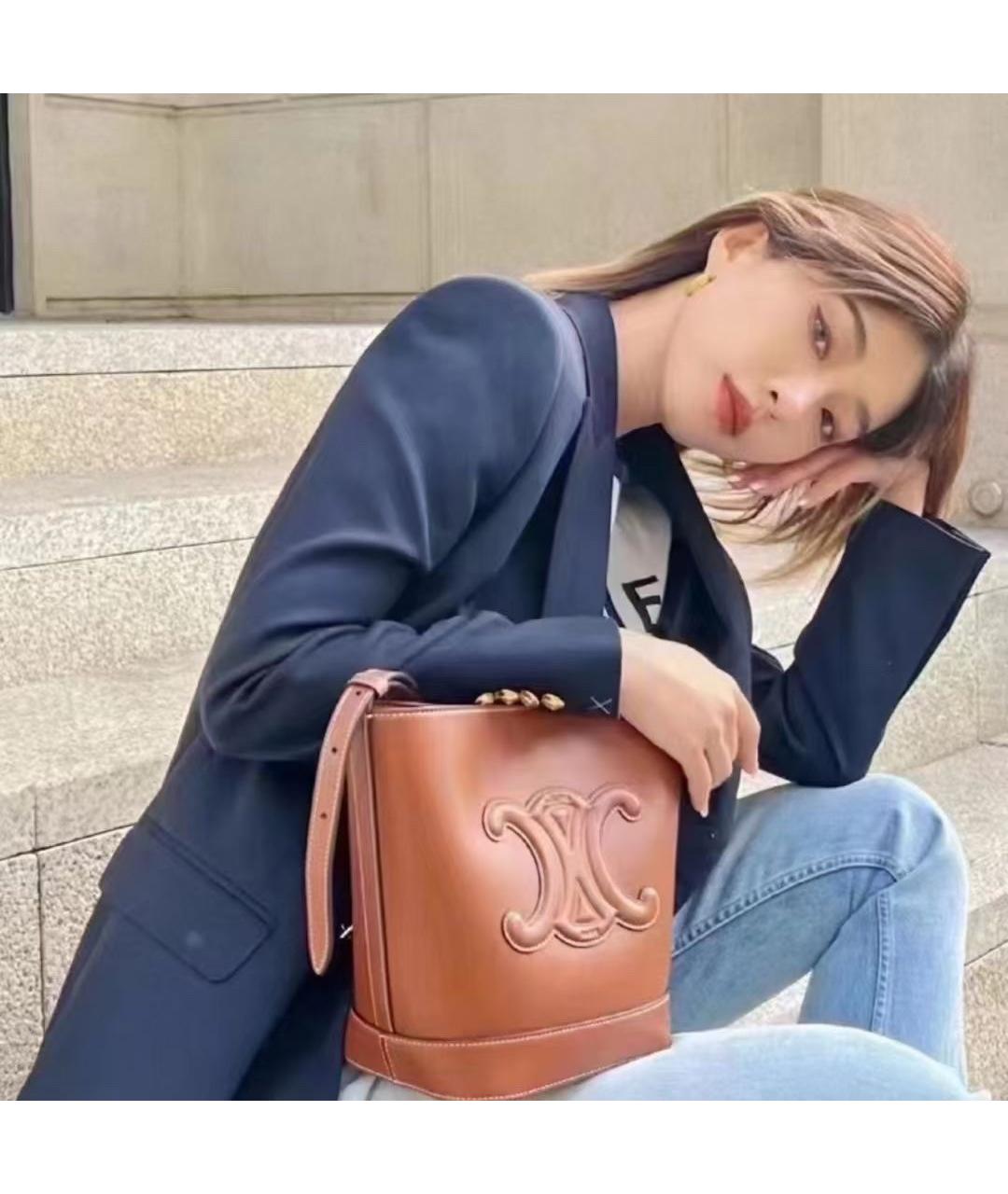 CELINE Коричневая кожаная сумка через плечо, фото 6