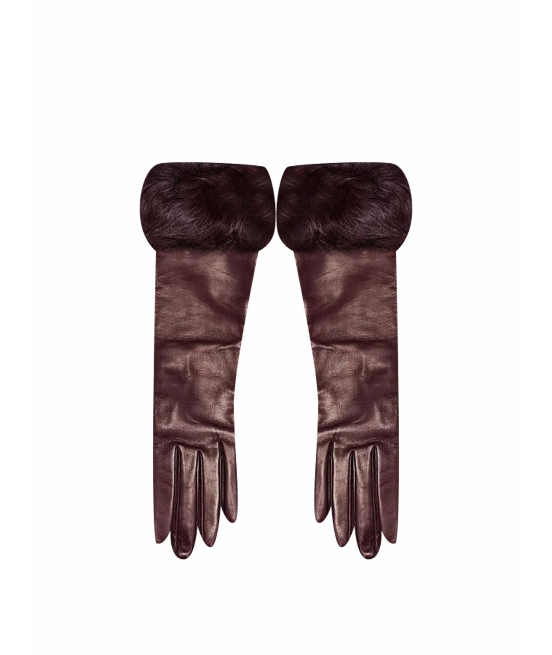 DOLCE&GABBANA Бордовые кожаные перчатки, фото 1