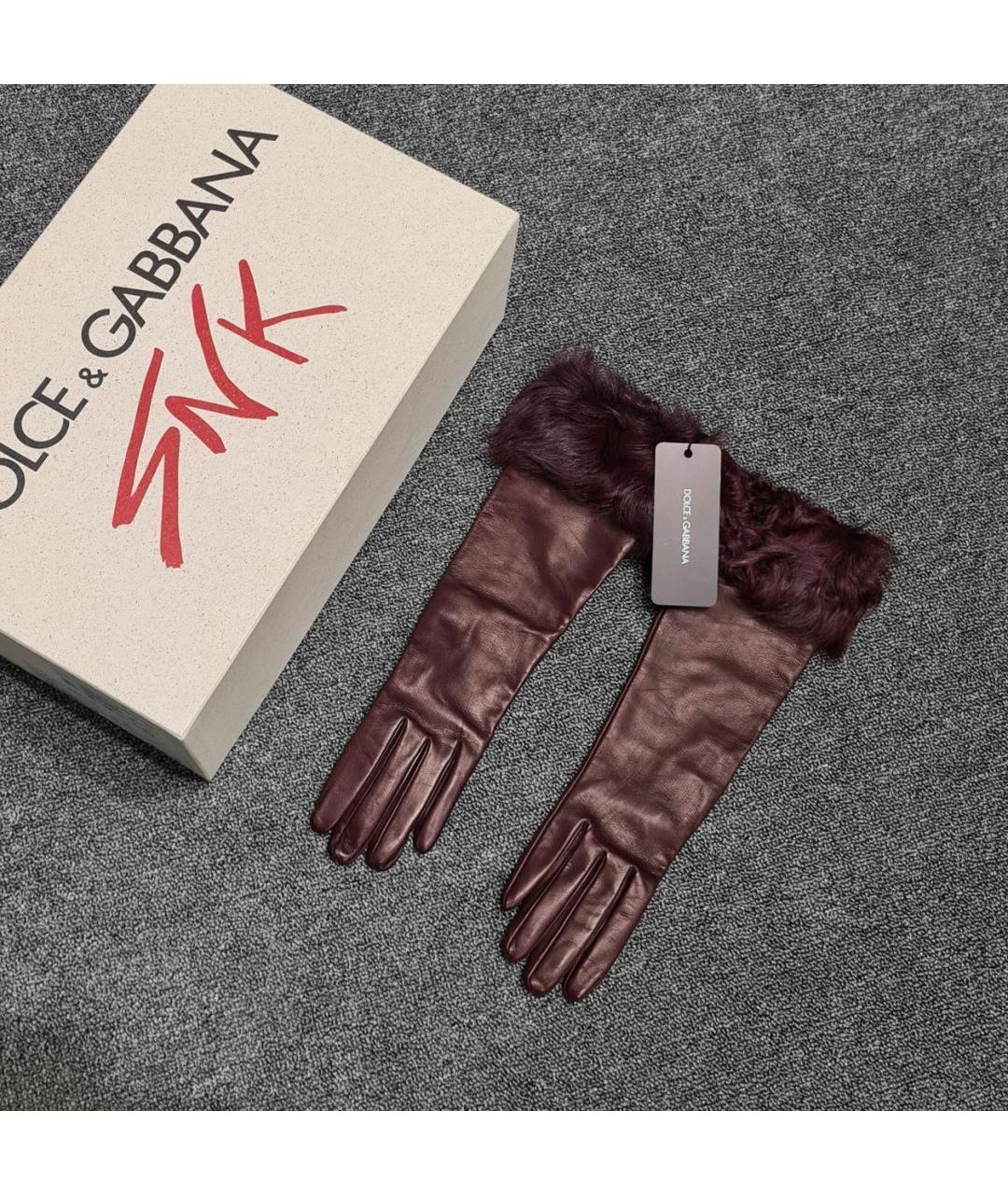 DOLCE&GABBANA Бордовые кожаные перчатки, фото 9
