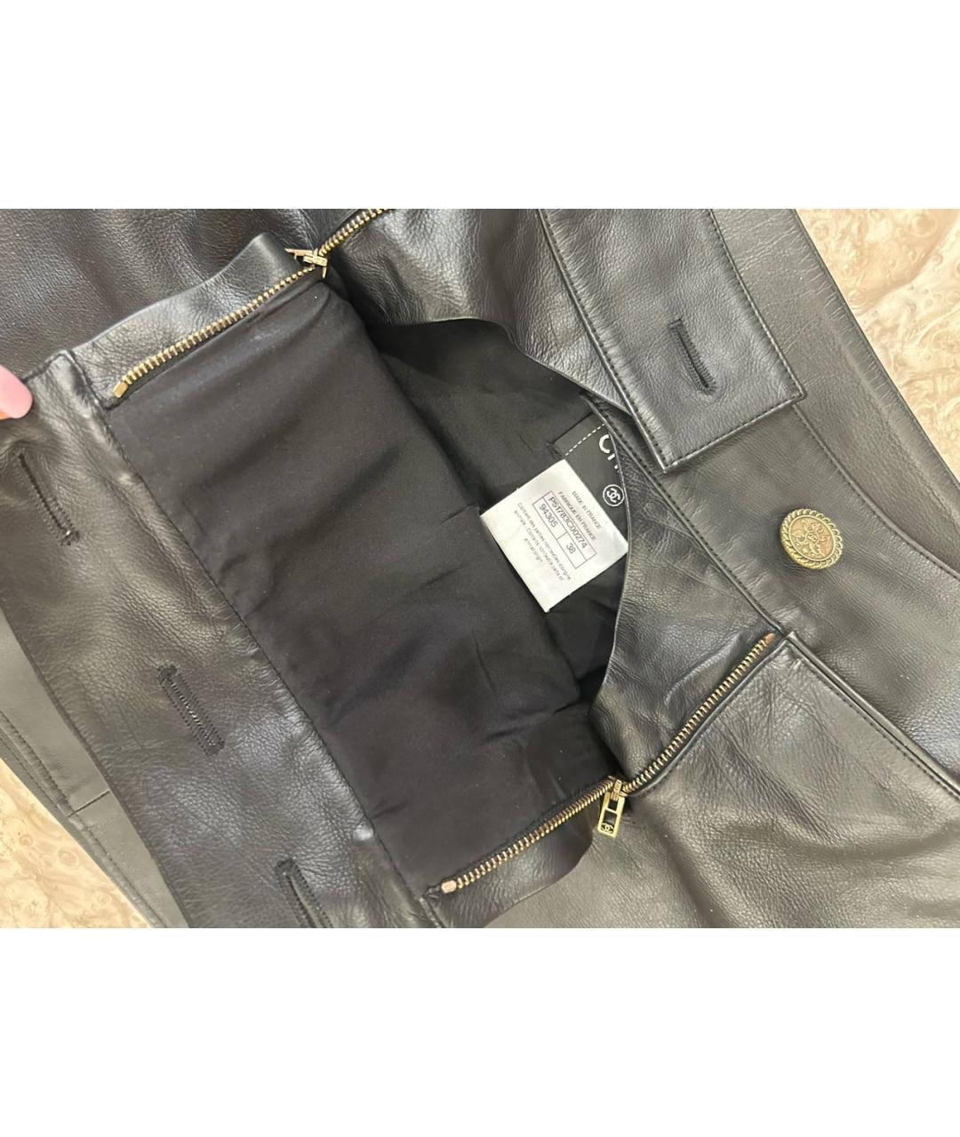 CHANEL Черная кожаная юбка мини, фото 4
