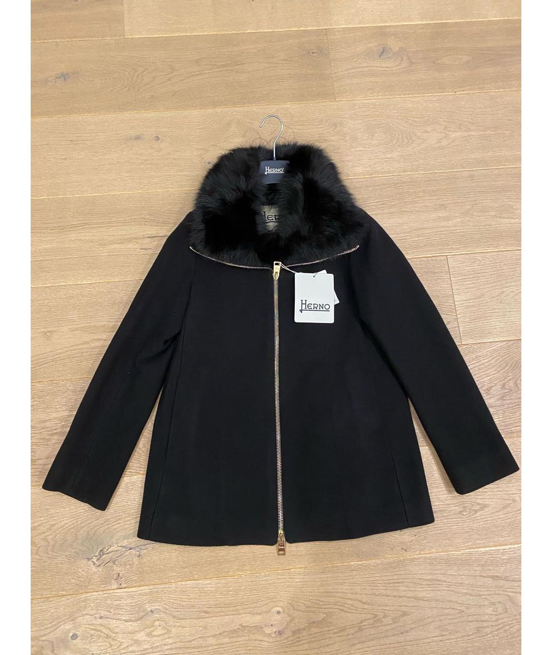 HERNO Черное шерстяное пальто, фото 7