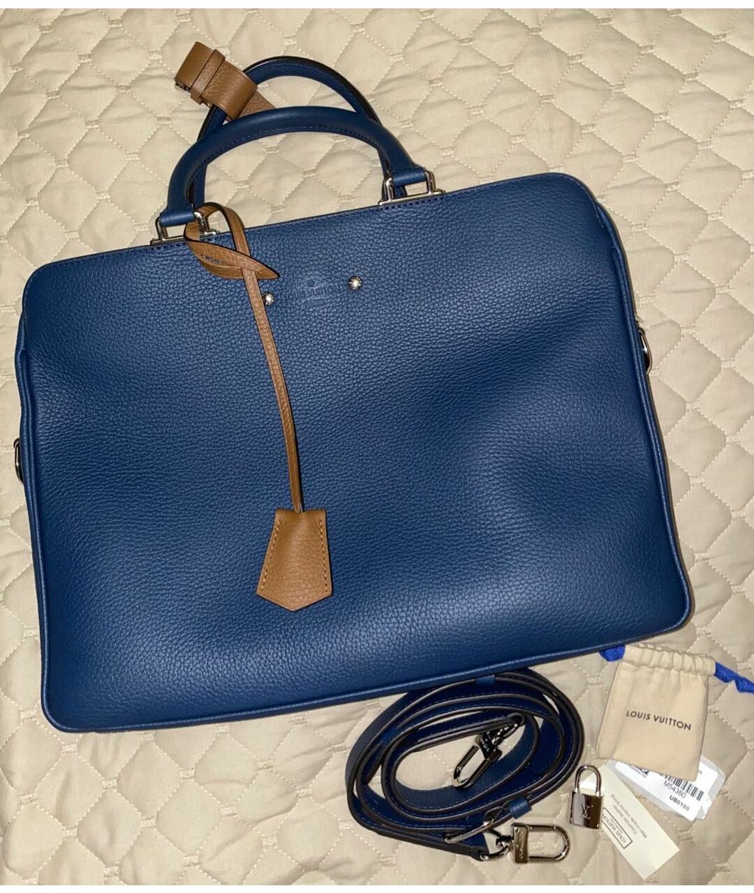 LOUIS VUITTON PRE-OWNED Темно-синий кожаный портфель, фото 3