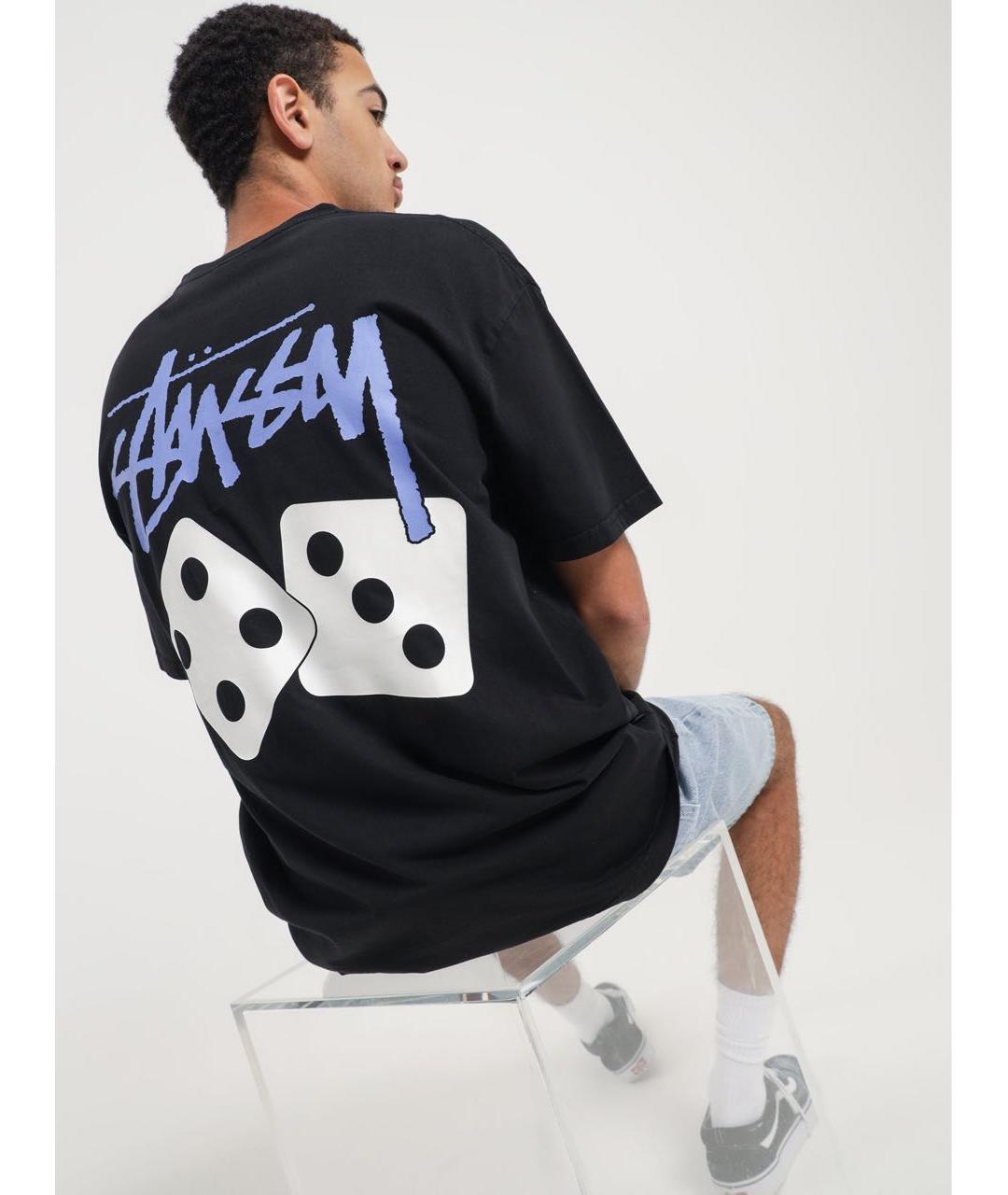 STUSSY Черная хлопковая футболка, фото 3