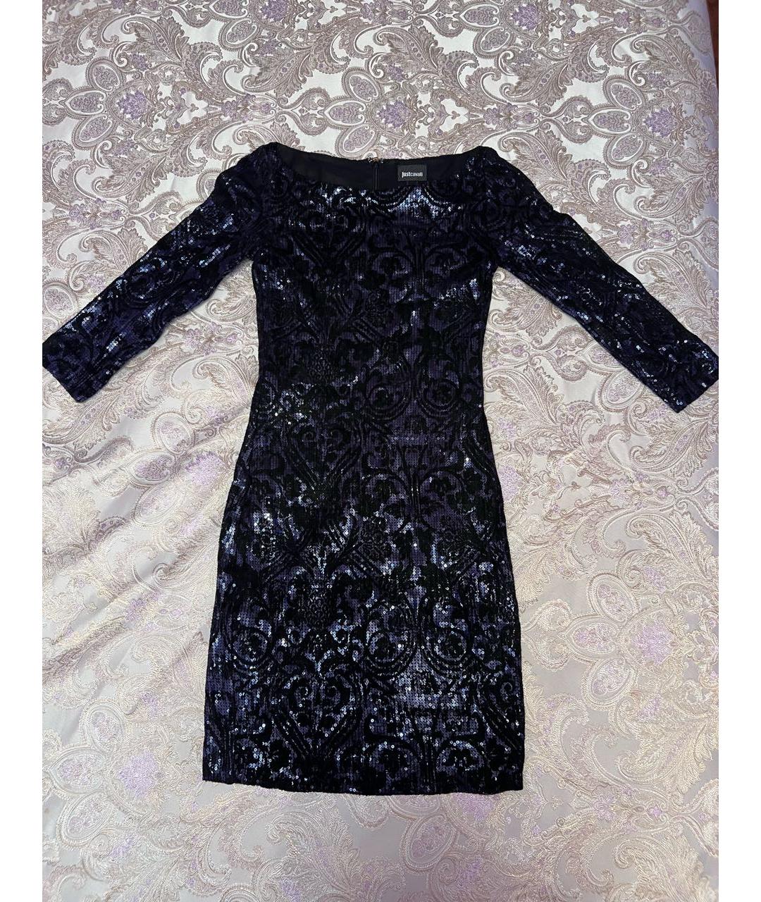 JUST CAVALLI Темно-синее велюровое коктейльное платье, фото 5