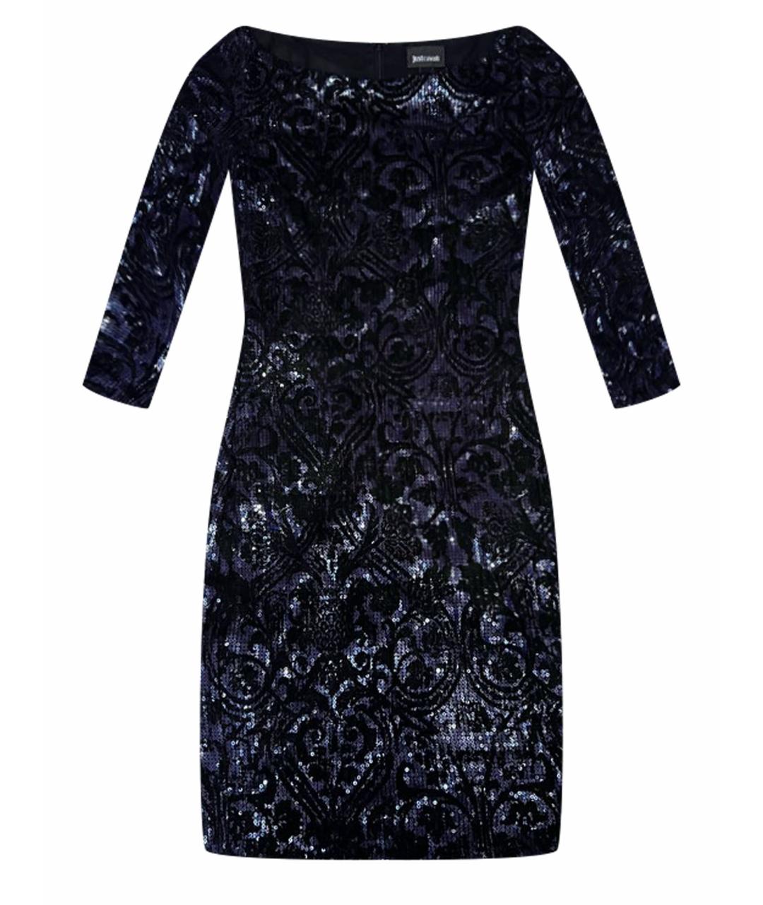 JUST CAVALLI Темно-синее велюровое коктейльное платье, фото 1