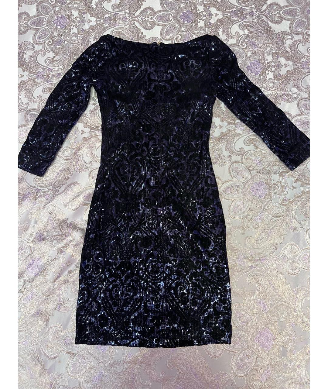 JUST CAVALLI Темно-синее велюровое коктейльное платье, фото 2