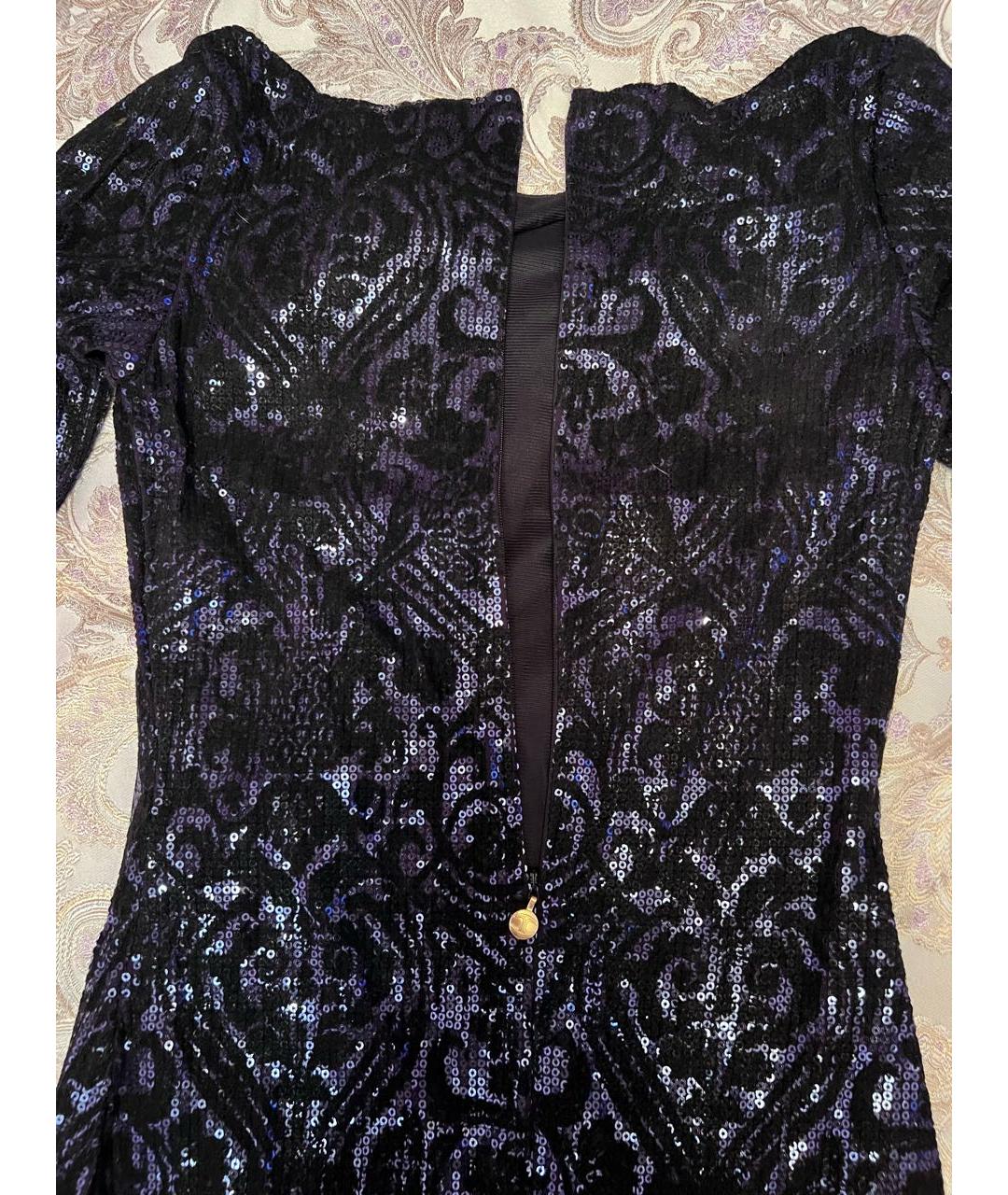 JUST CAVALLI Темно-синее велюровое коктейльное платье, фото 3