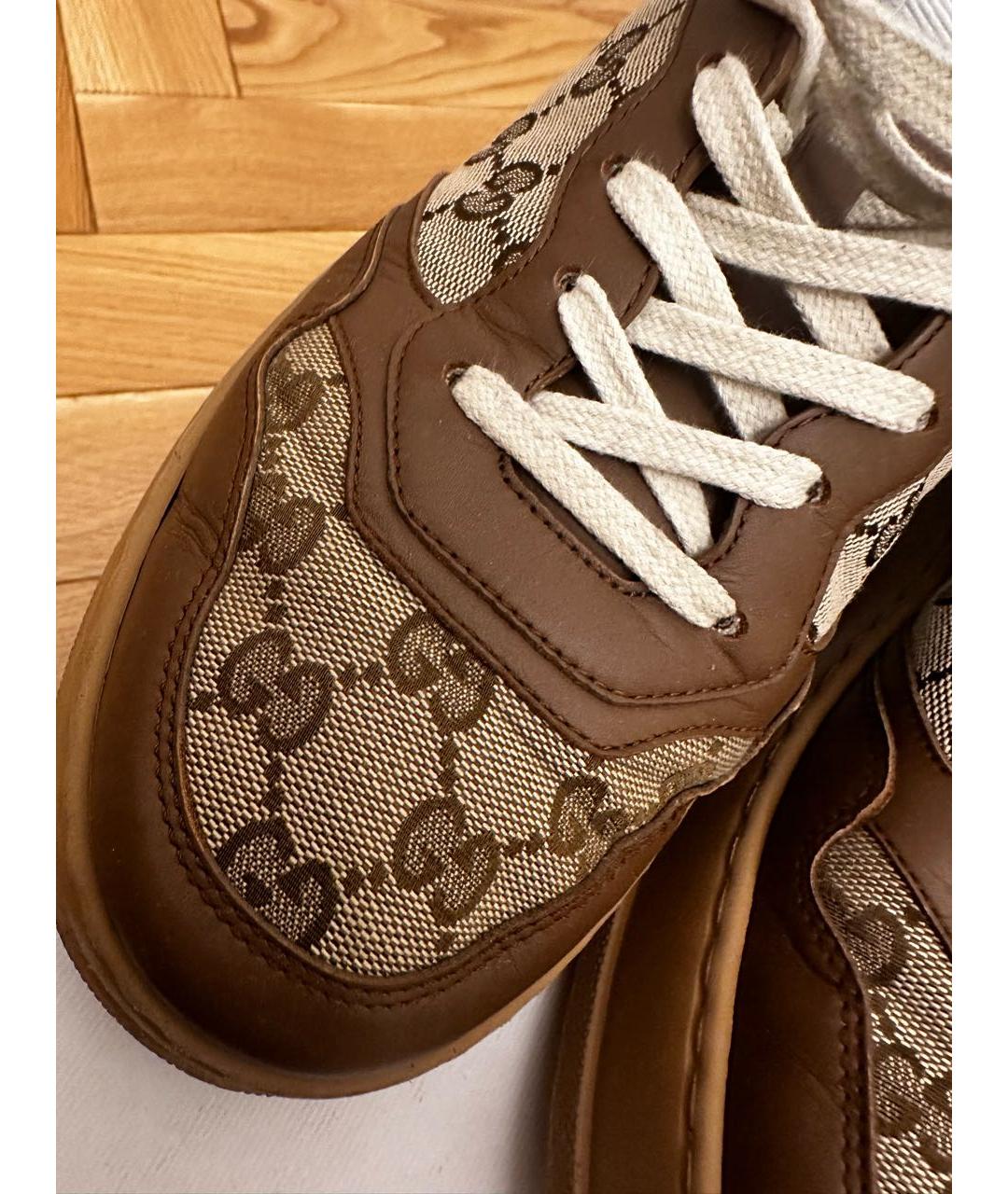 GUCCI Коричневые кожаные низкие кроссовки / кеды, фото 5