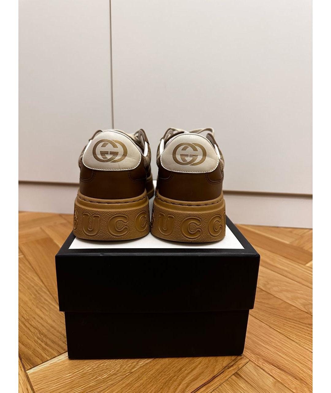 GUCCI Коричневые кожаные низкие кроссовки / кеды, фото 4