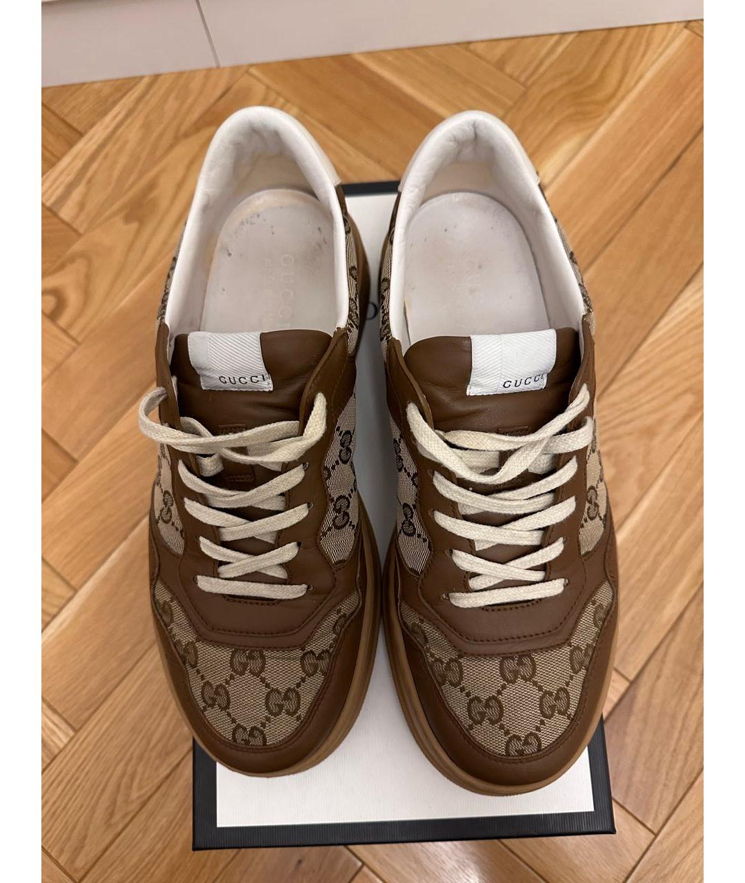 GUCCI Коричневые кожаные низкие кроссовки / кеды, фото 3