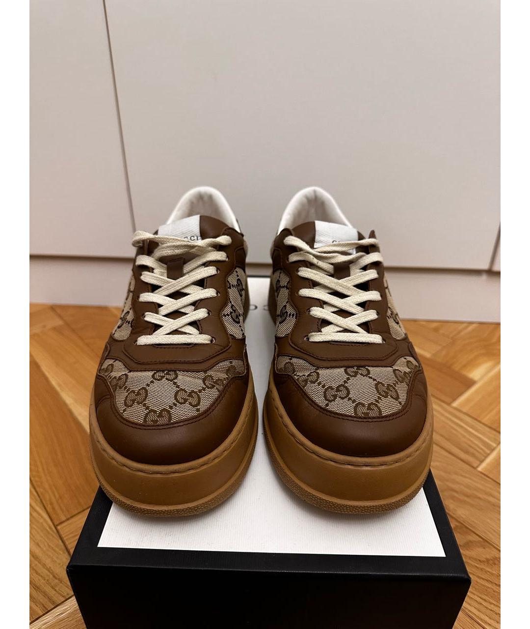 GUCCI Коричневые кожаные низкие кроссовки / кеды, фото 2