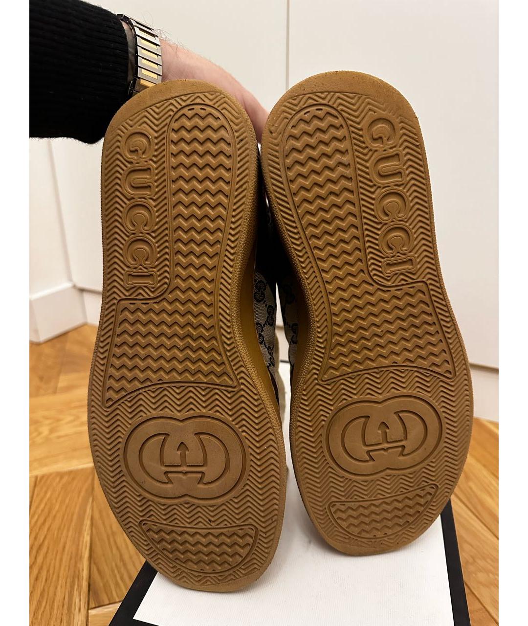 GUCCI Коричневые кожаные низкие кроссовки / кеды, фото 7