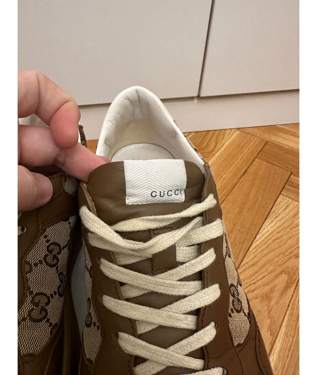 GUCCI Коричневые кожаные низкие кроссовки / кеды, фото 6