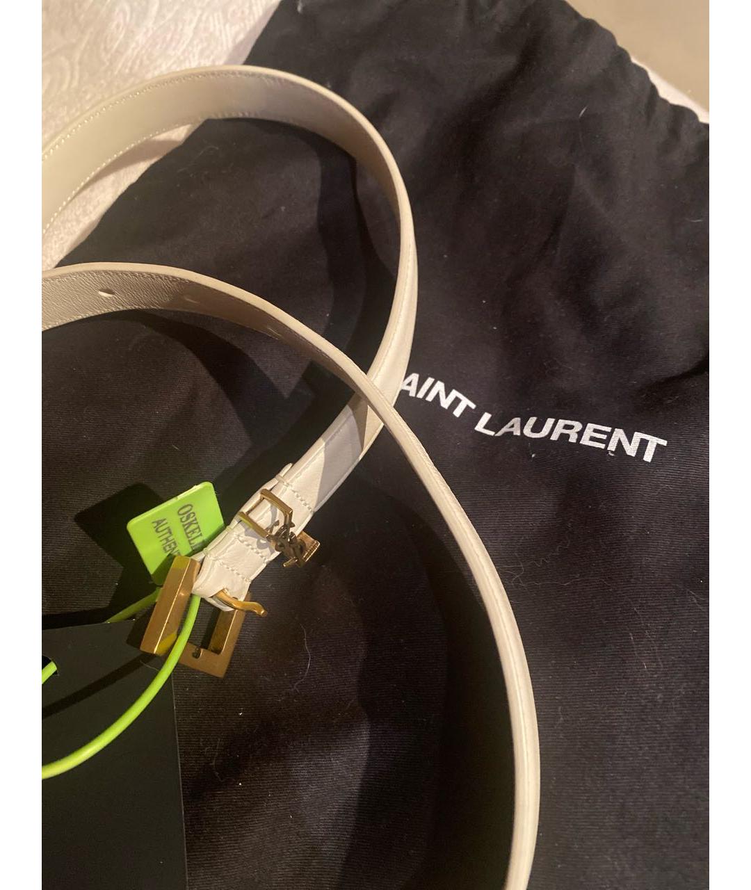 SAINT LAURENT Белый кожаный ремень, фото 4