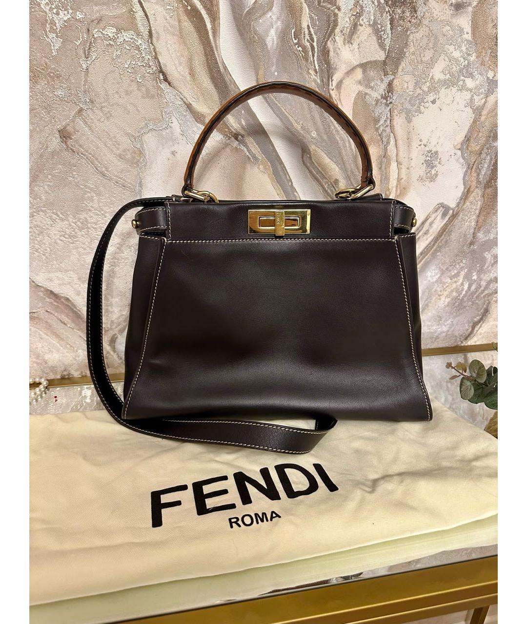 FENDI Черная кожаная сумка с короткими ручками, фото 4