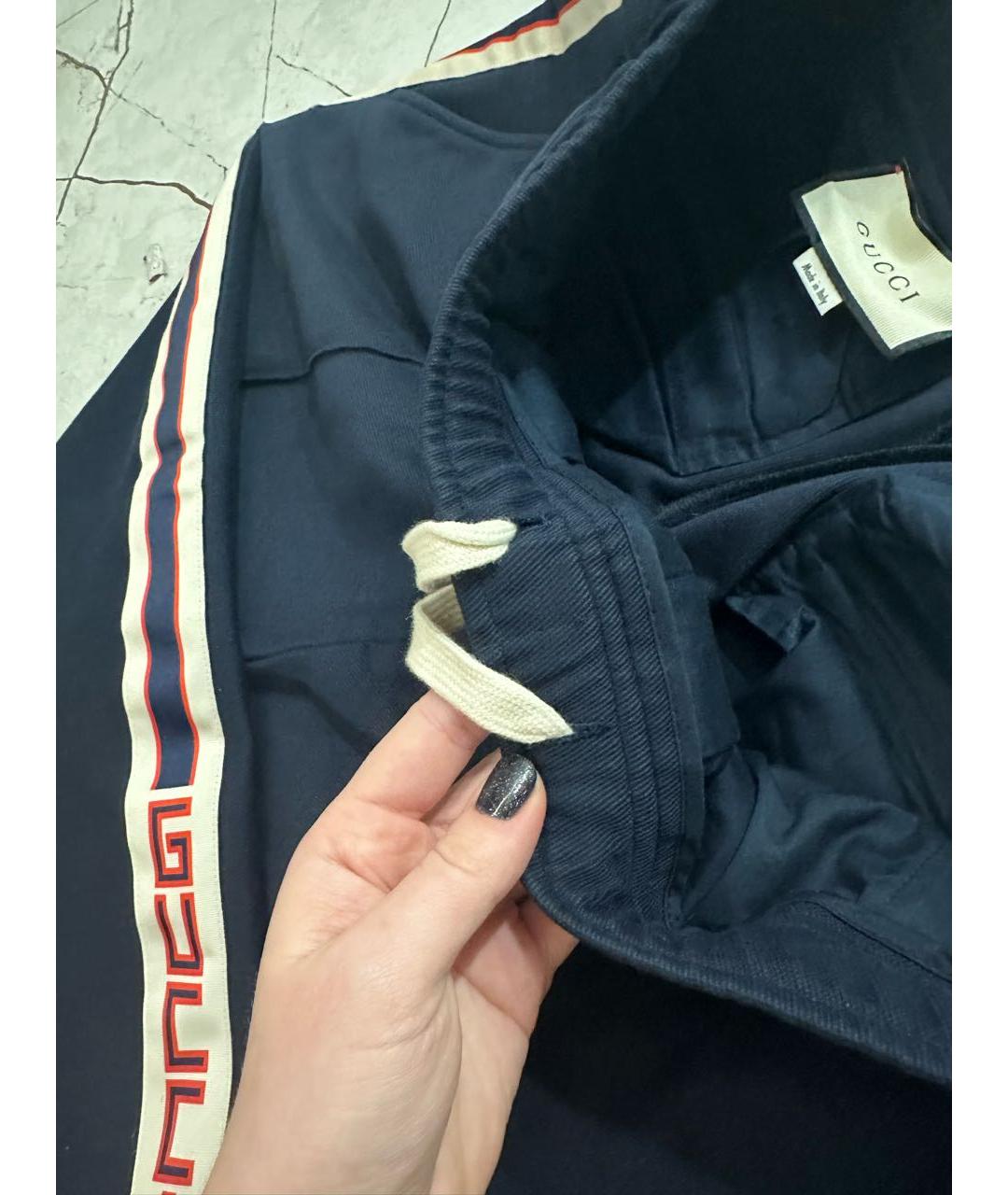 GUCCI Темно-синие хлопковые повседневные брюки, фото 3