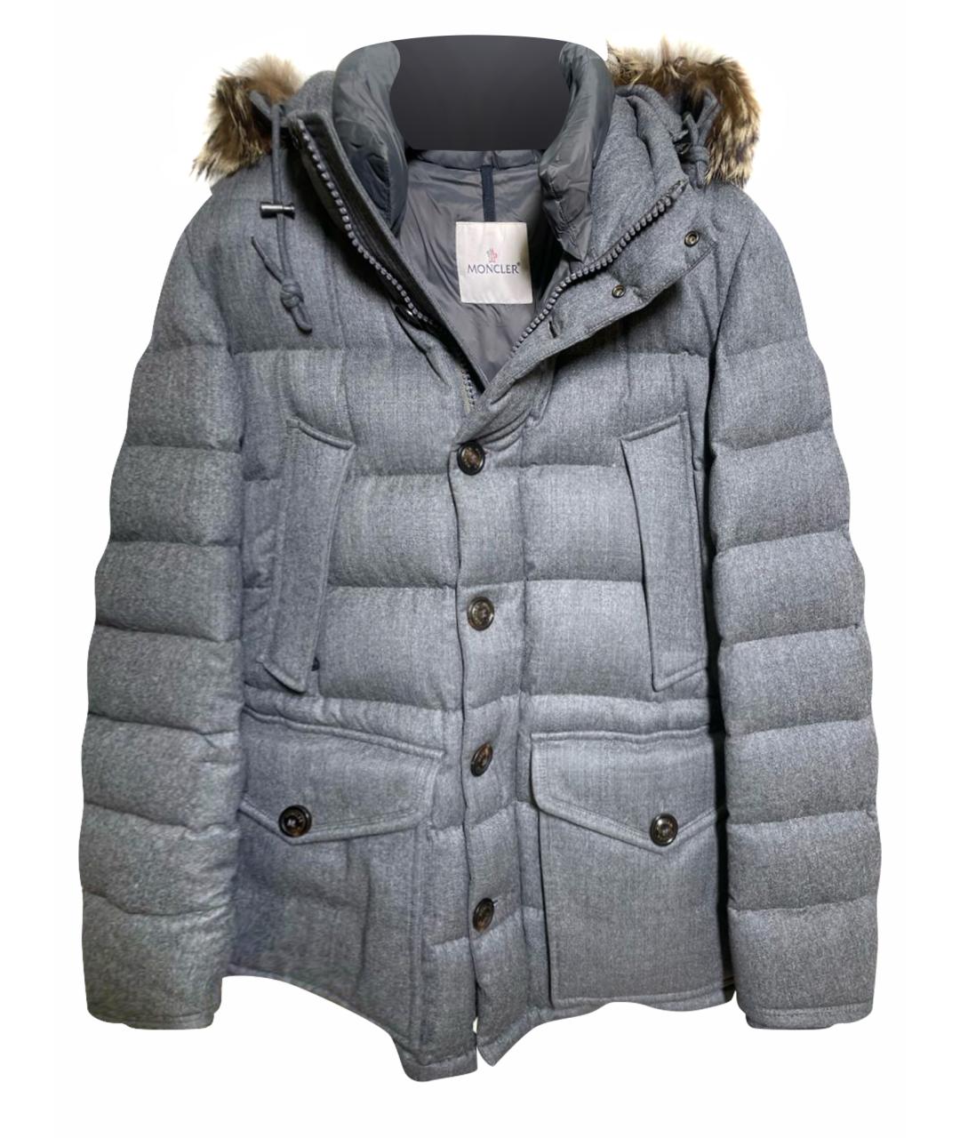 MONCLER Серый шерстяной пуховик, фото 1
