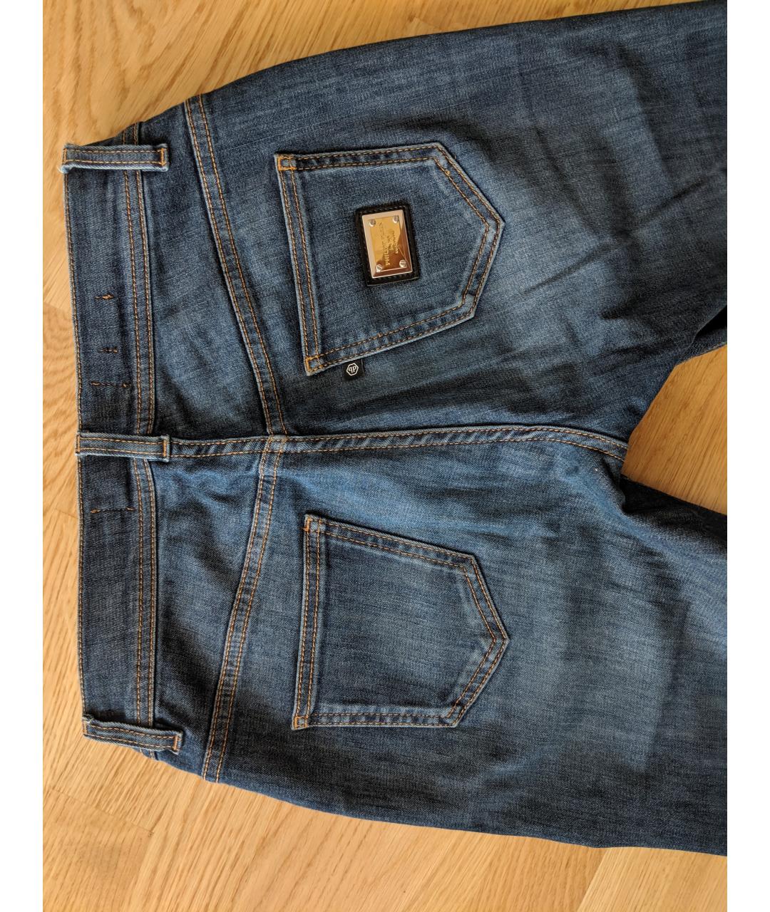 PHILIPP PLEIN Синие хлопковые прямые джинсы, фото 3