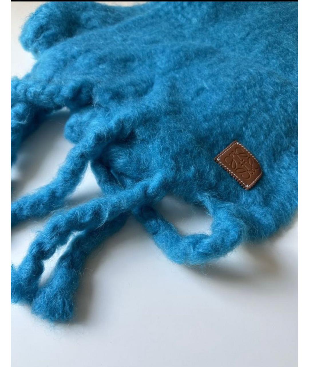 LOEWE Синий шерстяной шарф, фото 2