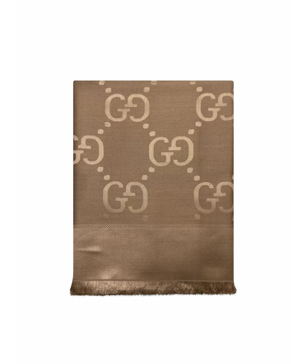 GUCCI Бежевый шерстяной платок, фото 1