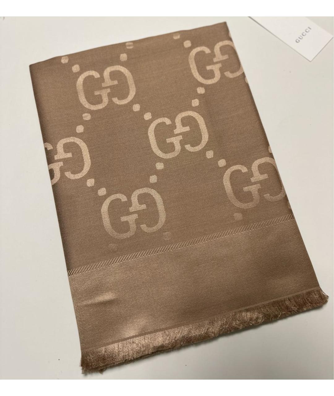 GUCCI Бежевый шерстяной платок, фото 9