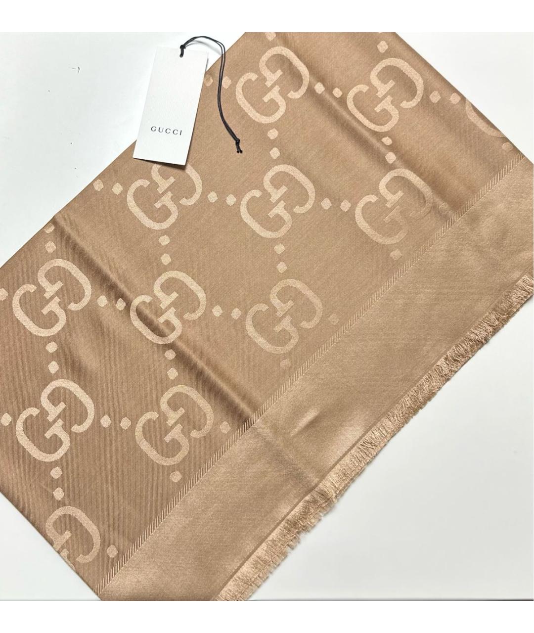 GUCCI Бежевый шерстяной платок, фото 2